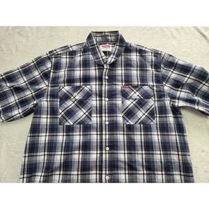 Wrangler Plaid Button Up Shirt Men's L Blue Workwear Western Stretch